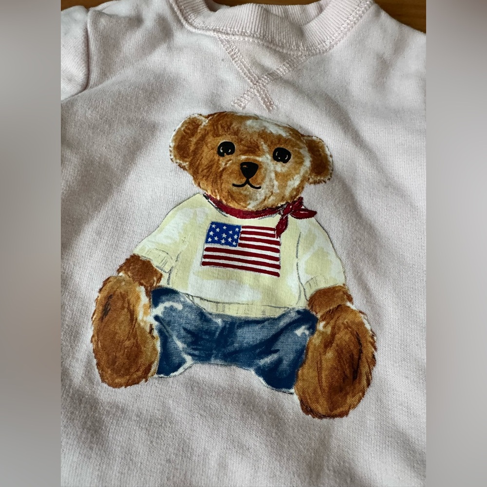 Ralph Lauren Baby Girl Pink Polo Teddy Bear Cotton Fleece Coverall Romper 9 Mo - Picture 4 of 16